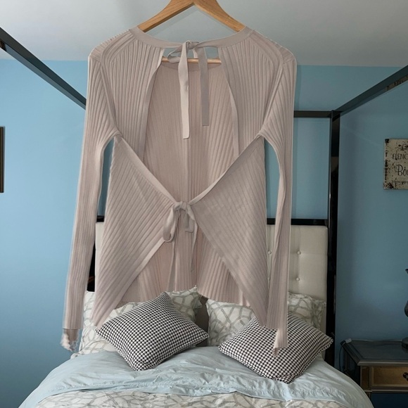 HELMUT LANG Open Tie Back Sweater Metal Tan Beige Ribbed Knit RARE Size XS - Picture 4 of 10